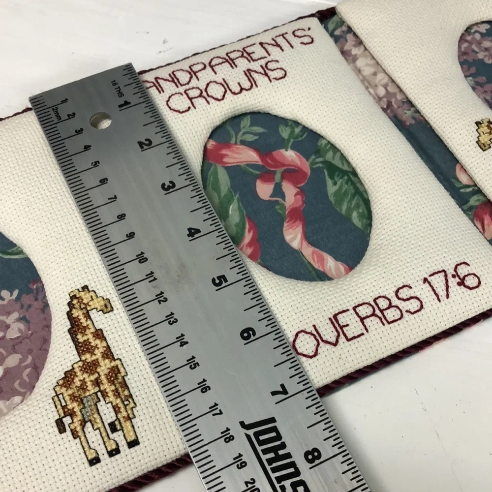 Handmade Cross Stitch picture frame Grandparents Crowns Proverbs 17:6‎ giraffes